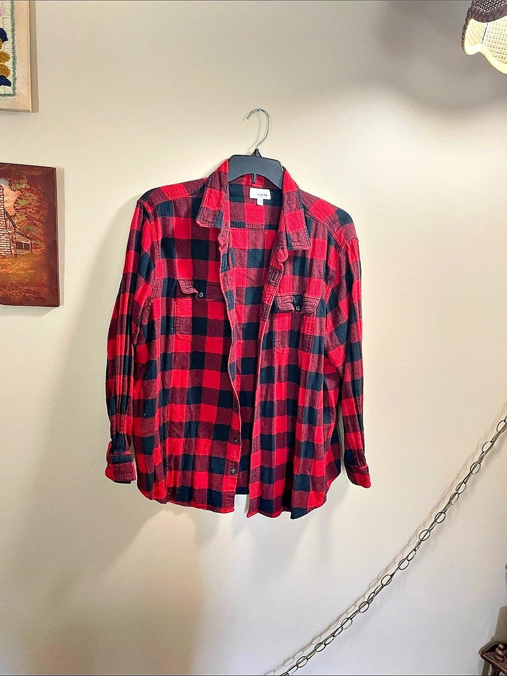 Sonoma Plaid Button Down Shirt in Red & Black Size 2X